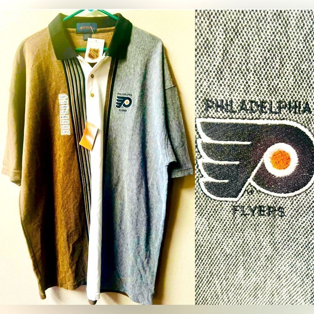 Antiqua NHL Flyers Color Block Bowling Stripe Polo Mens Size XL~NWT